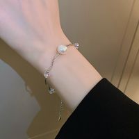 Elegant Round Alloy Freshwater Pearl Beaded Plating Inlay Rhinestones Bracelets sku image 2