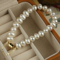 Elegant Round Alloy Freshwater Pearl Beaded Plating Inlay Rhinestones Bracelets sku image 10