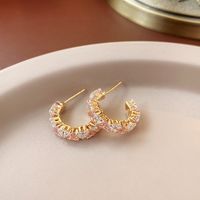 1 Pair Elegant Geometric Letter Copper Plating Inlay Artificial Pearls Zircon Earrings sku image 19