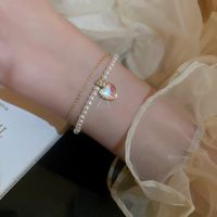 Elegant Heart Shape Flower Shell Mixed Materials Plating Inlay Rhinestones Opal Zircon Women's Bracelets main image 5