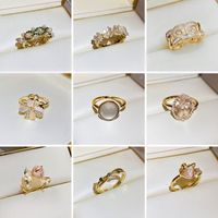 Sweet Flower Metal Plating Inlay Pearl Zircon Gold Plated Women's Open Ring main image 5