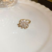Sweet Flower Metal Plating Inlay Pearl Zircon Gold Plated Women's Open Ring sku image 35