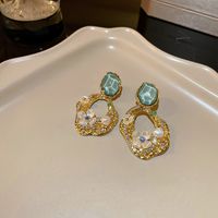 1 Pair Elegant Geometric Plating Inlay Copper Artificial Pearls Rhinestones Drop Earrings sku image 42