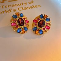1 Pair Vintage Style Flower Copper Plating Inlay Artificial Gemstones Rhinestones Ear Studs sku image 52