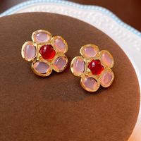 1 Pair Vintage Style Flower Copper Plating Inlay Artificial Gemstones Rhinestones Ear Studs sku image 19
