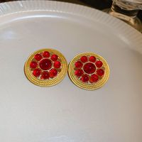 1 Pair Vintage Style Flower Copper Plating Inlay Artificial Gemstones Rhinestones Ear Studs sku image 33