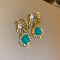 1 Pair Vintage Style Flower Copper Plating Inlay Artificial Gemstones Rhinestones Ear Studs sku image 58