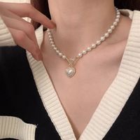 Simple Style Letter Heart Shape Flower Metal Pearl Plating Inlay Rhinestones Zircon Women's Pendant Necklace Necklace main image 4
