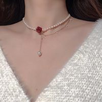 Simple Style Letter Heart Shape Flower Metal Pearl Plating Inlay Rhinestones Zircon Women's Pendant Necklace Necklace sku image 12