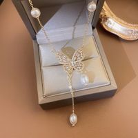 Style Simple Lettre Coeur Forme Fleur Métal Perle Placage Incrustation Strass Zircon Femmes Pendentif Collier sku image 29