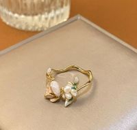 Sweet Flower Metal Plating Inlay Pearl Zircon Gold Plated Women's Open Ring main image 4