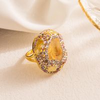 Vacation Oval Copper Gold Plated Pearl Zircon Open Ring In Bulk main image 3