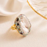 Vacation Oval Copper Gold Plated Pearl Zircon Open Ring In Bulk sku image 5