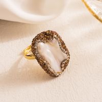 Vacation Oval Copper Gold Plated Pearl Zircon Open Ring In Bulk sku image 4