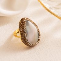 Vacation Oval Copper Gold Plated Pearl Zircon Open Ring In Bulk sku image 2
