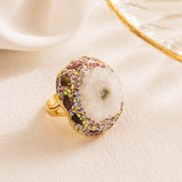 Vacation Oval Copper Gold Plated Pearl Zircon Open Ring In Bulk sku image 6