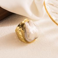 Casual Oval Water Droplets Copper Irregular Plating Inlay Pearl Zircon 18k Gold Plated Open Ring main image 6
