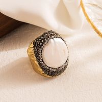 Casual Oval Water Droplets Copper Irregular Plating Inlay Pearl Zircon 18k Gold Plated Open Ring main image 4
