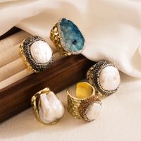 Casual Oval Water Droplets Copper Irregular Plating Inlay Pearl Zircon 18k Gold Plated Open Ring main image 1