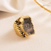 Casual Irregular Copper 18k Gold Plated Natural Stone Wholesale Open Ring main image 2