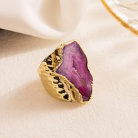Casual Irregular Copper 18k Gold Plated Natural Stone Wholesale Open Ring main image 5
