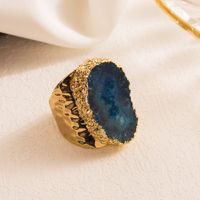 Casual Irregular Copper 18k Gold Plated Natural Stone Wholesale Open Ring main image 4