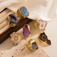 Casual Irregular Copper 18k Gold Plated Natural Stone Wholesale Open Ring main image 1