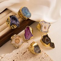 Casual Irregular Copper 18k Gold Plated Natural Stone Wholesale Open Ring main image 6