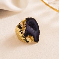 Casual Irregular Copper 18k Gold Plated Natural Stone Wholesale Open Ring sku image 4