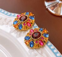 1 Pair Vintage Style Flower Copper Plating Inlay Artificial Gemstones Rhinestones Ear Studs main image 3