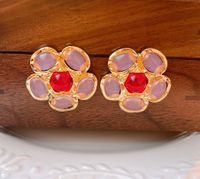 1 Pair Vintage Style Flower Copper Plating Inlay Artificial Gemstones Rhinestones Ear Studs main image 4