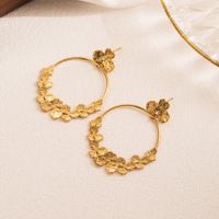1 Pair Casual Heart Shape Flower Plating Inlay Stainless Steel Natural Stone 18k Gold Plated Drop Earrings main image 3