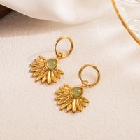 1 Pair Casual Heart Shape Flower Plating Inlay Stainless Steel Natural Stone 18k Gold Plated Drop Earrings main image 5