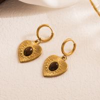 1 Pair Casual Heart Shape Flower Plating Inlay Stainless Steel Natural Stone 18k Gold Plated Drop Earrings main image 2