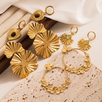 1 Pair Casual Heart Shape Flower Plating Inlay Stainless Steel Natural Stone 18k Gold Plated Drop Earrings main image 1