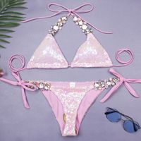 Femmes Couleur Unie Paillettes Ensemble 2 Pièces Bikinis main image 1