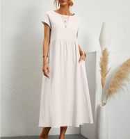 Women's Regular Dress Casual Round Neck Patchwork Short Sleeve Solid Color Maxi Long Dress Daily main image 3