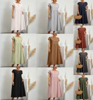 Women's Regular Dress Casual Round Neck Patchwork Short Sleeve Solid Color Maxi Long Dress Daily main image 1