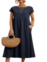 Women's Regular Dress Casual Round Neck Patchwork Short Sleeve Solid Color Maxi Long Dress Daily main image 4