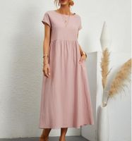 Women's Regular Dress Casual Round Neck Patchwork Short Sleeve Solid Color Maxi Long Dress Daily main image 2