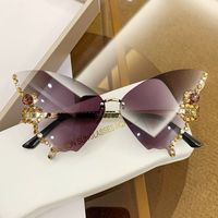 Elegant Solid Color Ac Butterfly Frame Diamond Frameless Women's Sunglasses sku image 4
