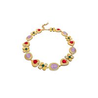 Retro Heart Shape Flower Metal Inlay Artificial Gemstones Women's Bracelets Earrings Necklace main image 5