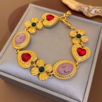 Retro Heart Shape Flower Metal Inlay Artificial Gemstones Women's Bracelets Earrings Necklace sku image 2