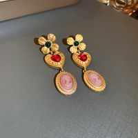 Retro Heart Shape Flower Metal Inlay Artificial Gemstones Women's Bracelets Earrings Necklace sku image 1