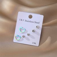 1 Set Sweet Heart Shape Stainless Steel Plating Inlay Zircon Ear Studs main image 1