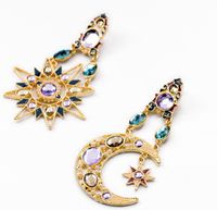 Elegant Glam Star Moon Water Droplets Alloy Inlay Rhinestones Opal Women's Drop Earrings sku image 1