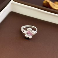 Sweet Animal Heart Shape Alloy Inlay Zircon Women's Open Ring sku image 2