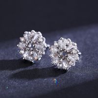 1 Pair Shiny Snowflake Sterling Silver Plating Inlay Zircon Rhodium Plated Ear Studs main image 6