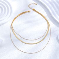 Simple Style Classic Style Solid Color Titanium Steel Layered Plating 24k Gold Plated Layered Necklaces main image 2