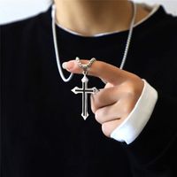 Titanium Steel Hip-Hop Punk Vintage Style Inlay Butterfly Cross Artificial Diamond Necklace main image 8